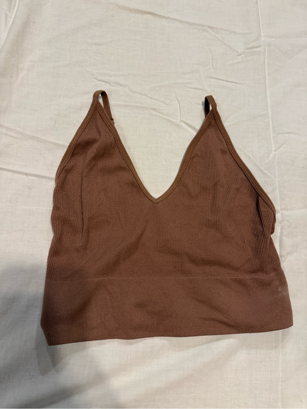 Women’s Ribbed V-Neck Bralette - Brown